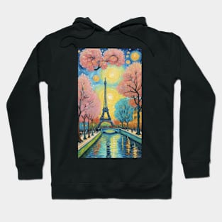 Parisian Nightscape: Van Gogh's Eiffel Reverie Hoodie